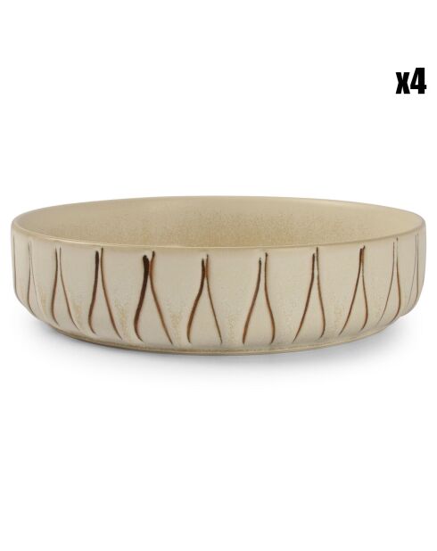 4 Assiettes creuses en Porcelaine Orion blanc/brun - D.20 cm