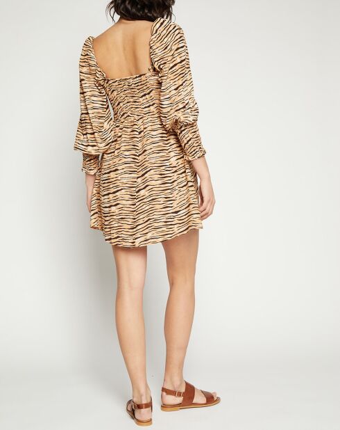 Beige/braunes Minikleid Ira mit Tierdruck