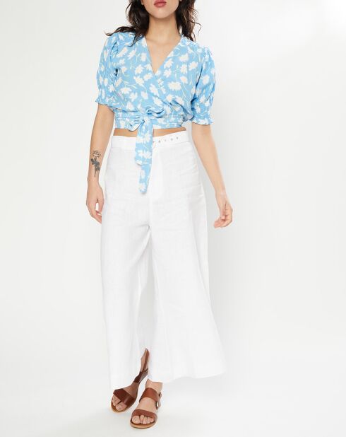 Top La Colle blu con stampa floreale