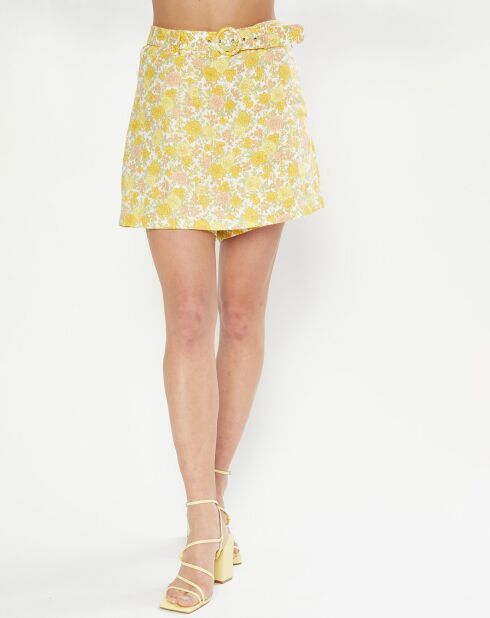 Celia korte rok van 100% linnen geel/veelkleurig