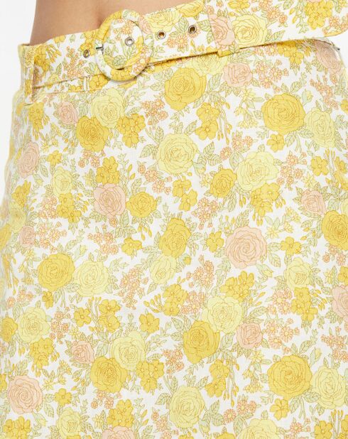 Celia korte rok van 100% linnen geel/veelkleurig