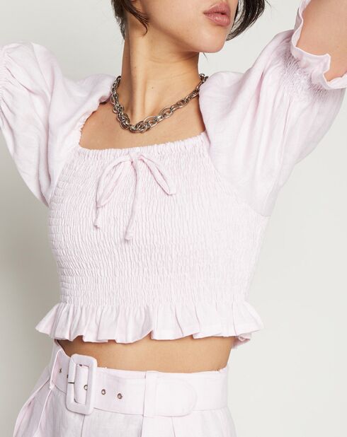 Hellrosafarbenes Lenora Top aus 100% Leinen