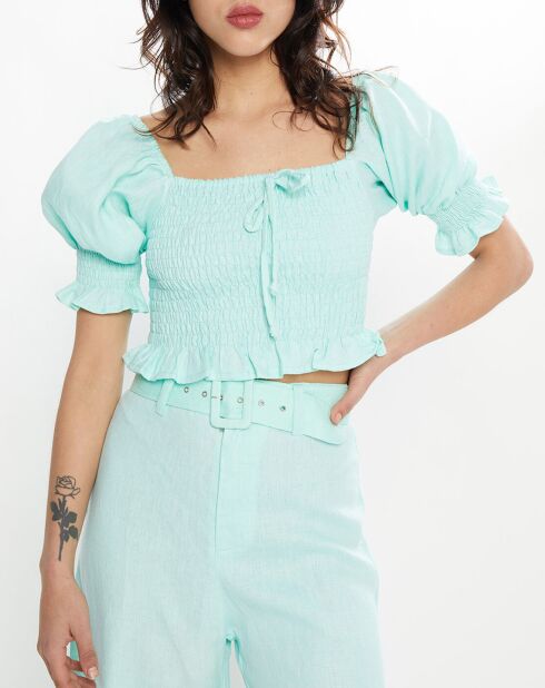 Top 100% linnen Lenora aquagroen