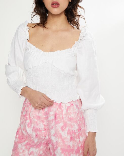 Bel Rose witte top van 100% linnen