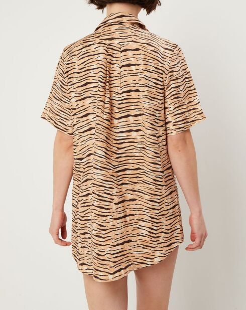 Großes Hemd Charlita aus 100% Leinen mit Tierdruck beige/braun