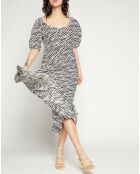 Robe midi Gabriela imprimée zèbre noir/blanc