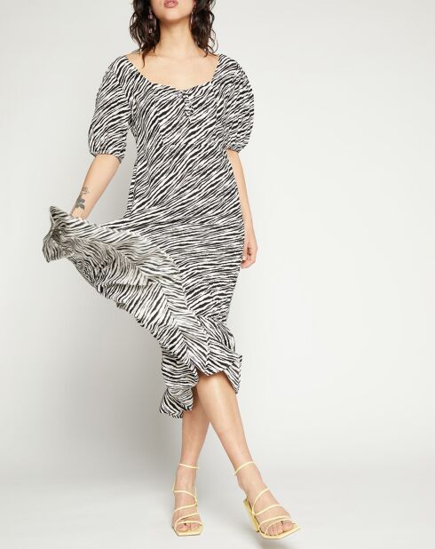 Robe midi Gabriela imprimée zèbre noir/blanc