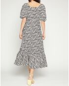 Robe midi Gabriela imprimée zèbre noir/blanc
