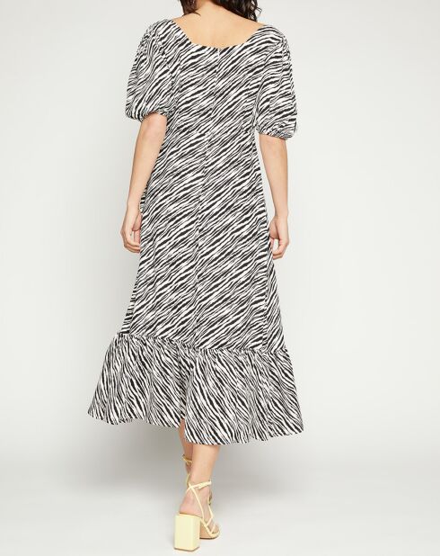 Robe midi Gabriela imprimée zèbre noir/blanc