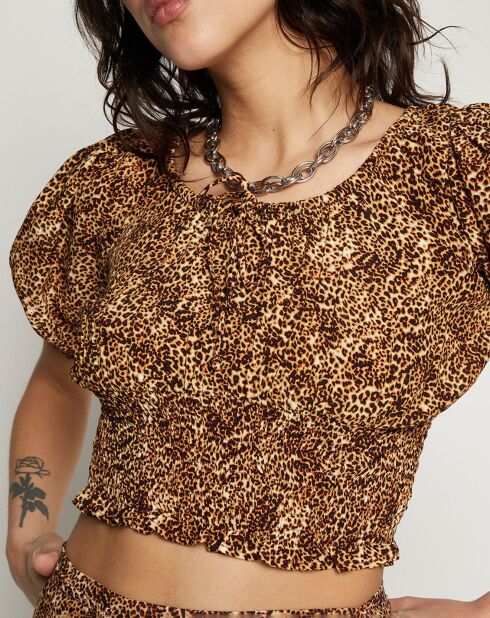 Top Anne Laure imprimé animal marron