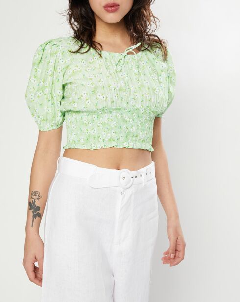 Top Anne Laure imprimé fleu vert clair