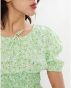 Top Anne Laure imprimé fleu vert clair