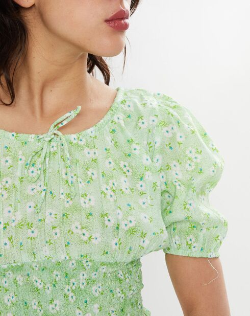 Top Anne Laure imprimé fleu vert clair