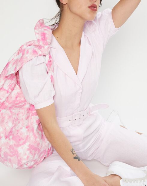 Tote Bag 100% Lin Hanna imprimé rose - 50x42 cm