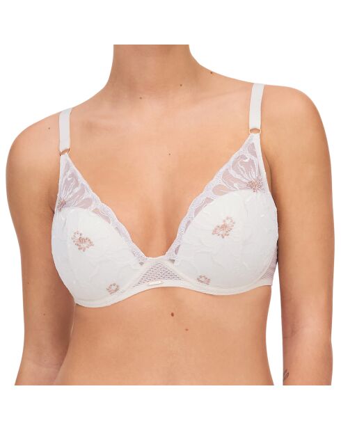 Soutien-gorge Coque Plongeant Fleurs ivoire/doré