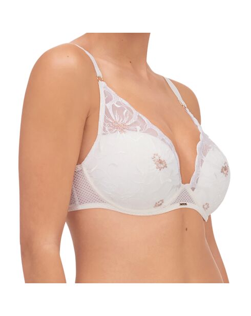 Soutien-gorge Coque Plongeant Fleurs ivoire/doré