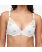 Soutien-gorge Coque Plongeant Fleurs ivoire/doré