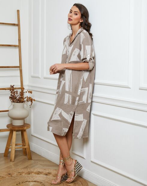 Robe en Lin & Coton Adouma imprimé beige