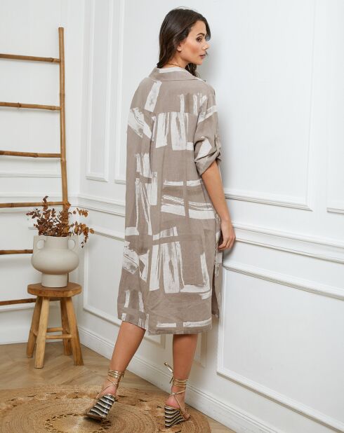 Robe en Lin & Coton Adouma imprimé beige
