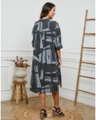 Robe en Lin & Coton Adouma imprimé carbone
