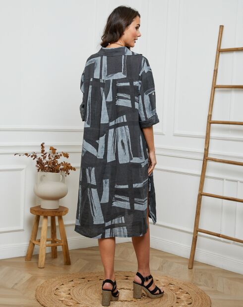 Robe en Lin & Coton Adouma imprimé carbone
