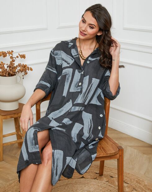 Robe en Lin & Coton Adouma imprimé carbone