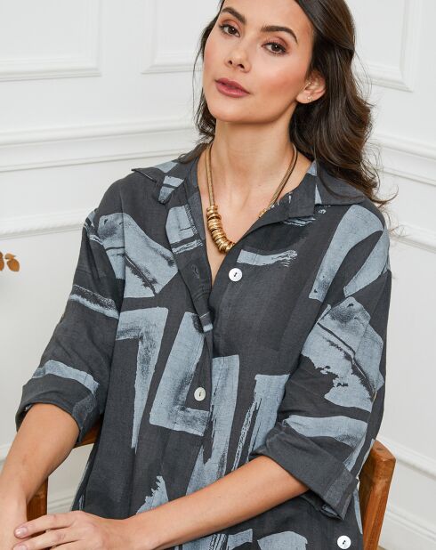 Robe en Lin & Coton Adouma imprimé carbone