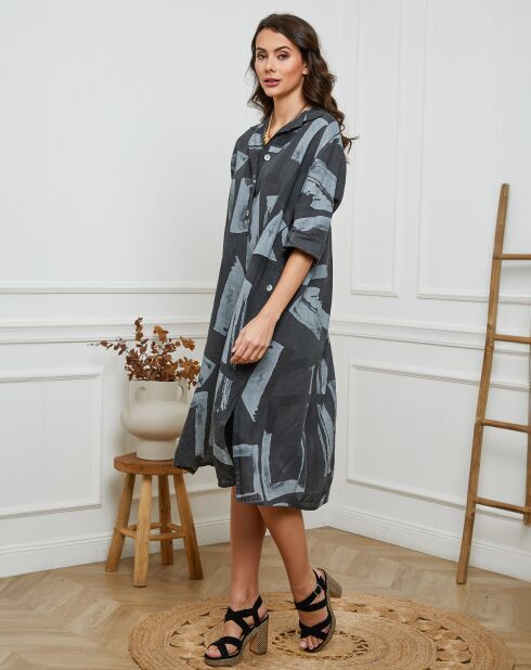Robe en Lin & Coton Adouma imprimé carbone