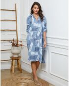 Robe en Lin & Coton Adouma imprimé indigo