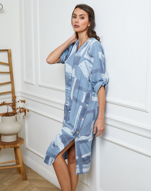 Robe en Lin & Coton Adouma imprimé indigo