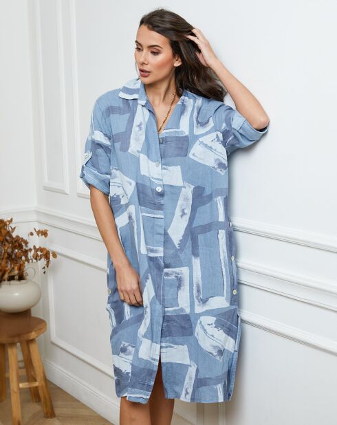 Robe en Lin & Coton Adouma imprimé indigo