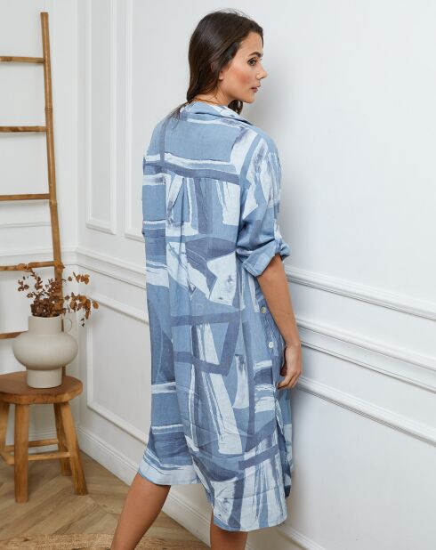 Robe en Lin & Coton Adouma imprimé indigo