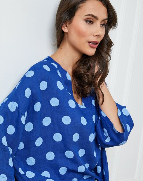 Amoura Bic blauwe top van 100% linnen