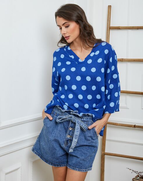 Amoura Bic blauwe top van 100% linnen