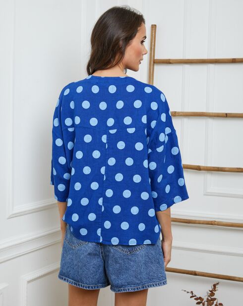 Amoura Bic blauwe top van 100% linnen