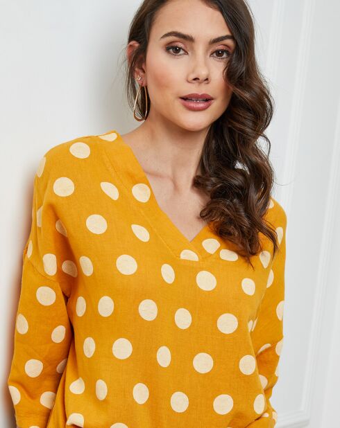 Amoura Mustard top van 100% linnen