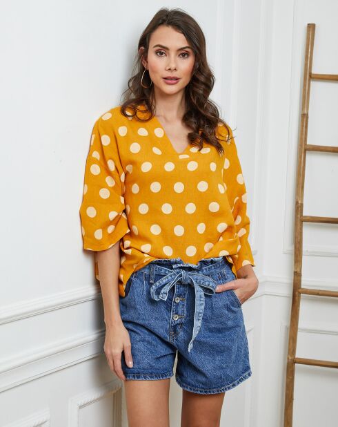 Amoura Mustard top van 100% linnen