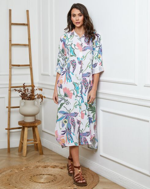 Weißes Batifola-Kleid aus 100% Leinen