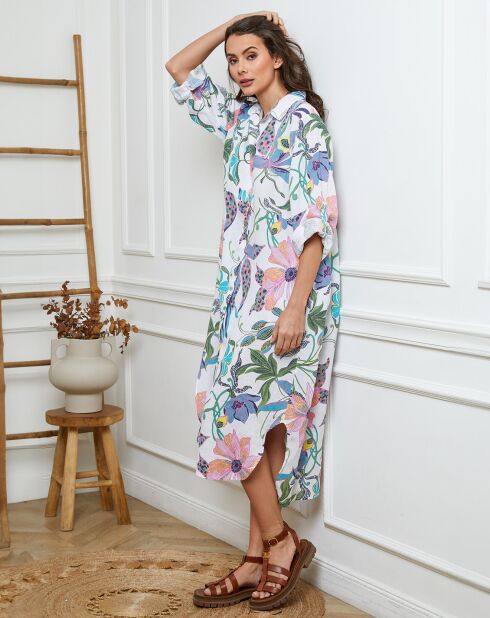 Weißes Batifola-Kleid aus 100% Leinen