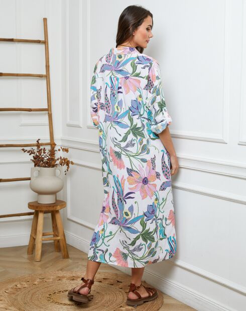 Weißes Batifola-Kleid aus 100% Leinen