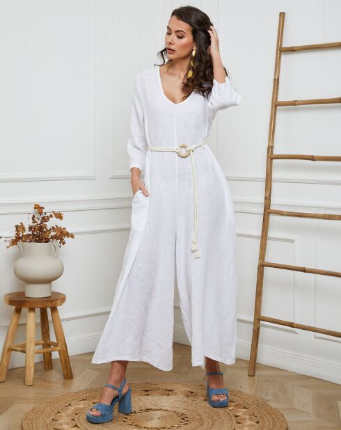 Witte jumpsuit van 100% linnen Besorla