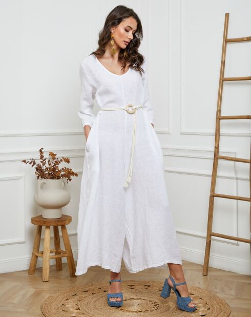 Witte jumpsuit van 100% linnen Besorla