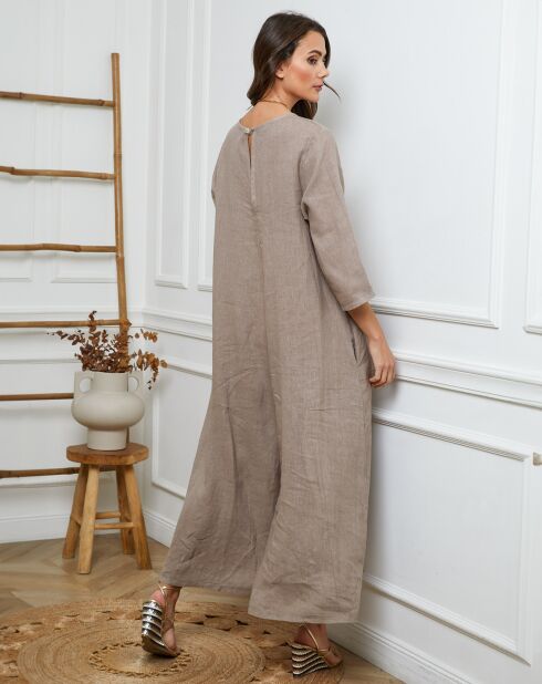 100% linnen Besorla taupe jumpsuit