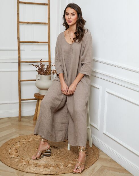 100% linnen Besorla taupe jumpsuit