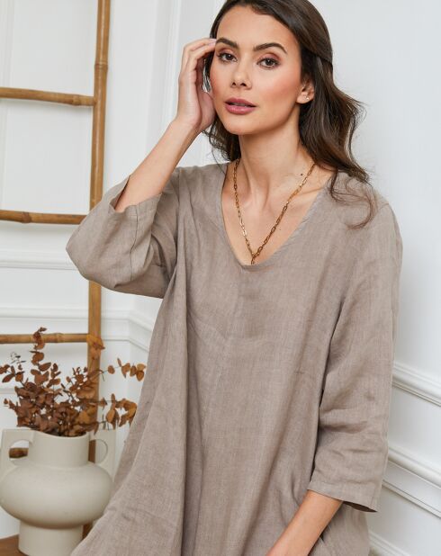 100% linnen Besorla taupe jumpsuit