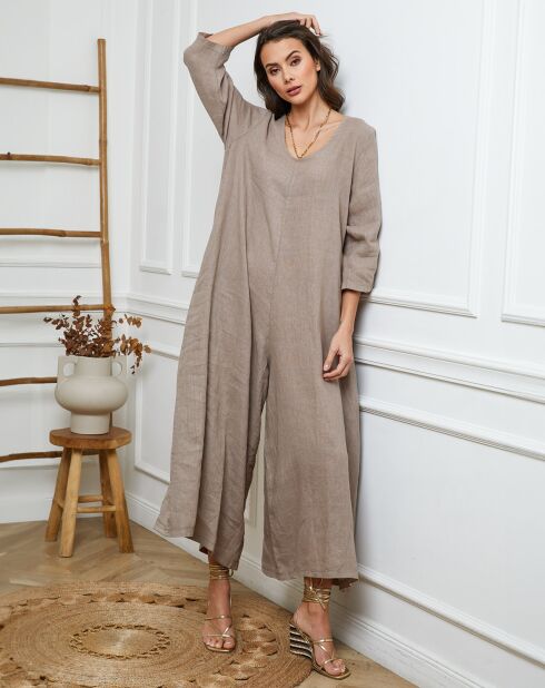 100% linnen Besorla taupe jumpsuit