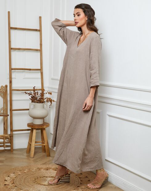 100% linnen Besorla taupe jumpsuit