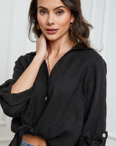 100% linnen Josue zwart overhemd