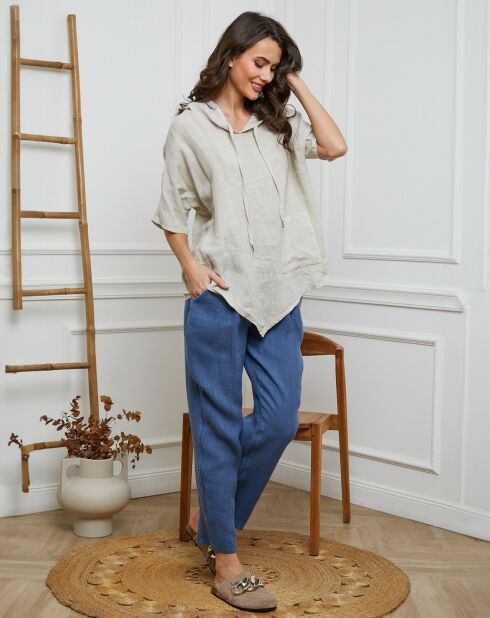 Livna beige top van 100% linnen