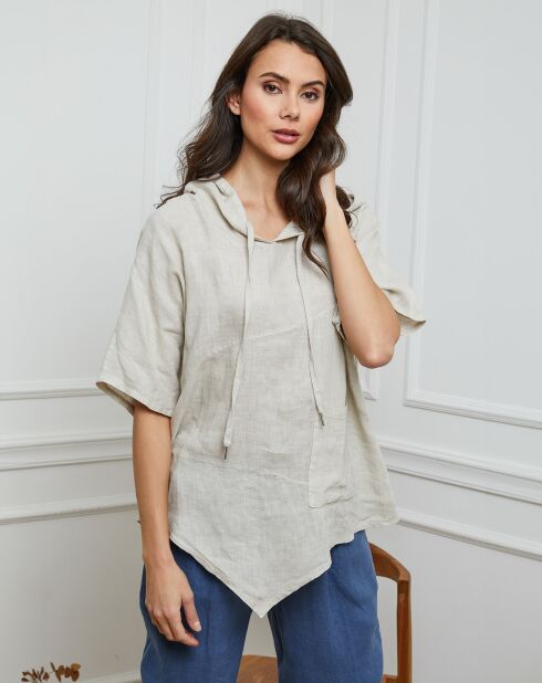 Livna beige top van 100% linnen
